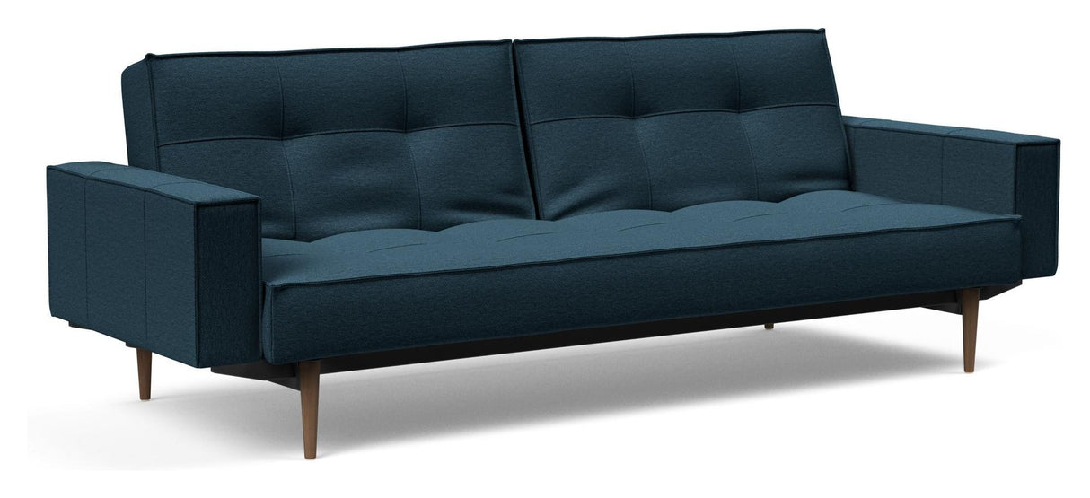 Splitback Styletto Sovesofa m. armlæn, Mørk træ, Argus/Navy Blue - Unoliving.com