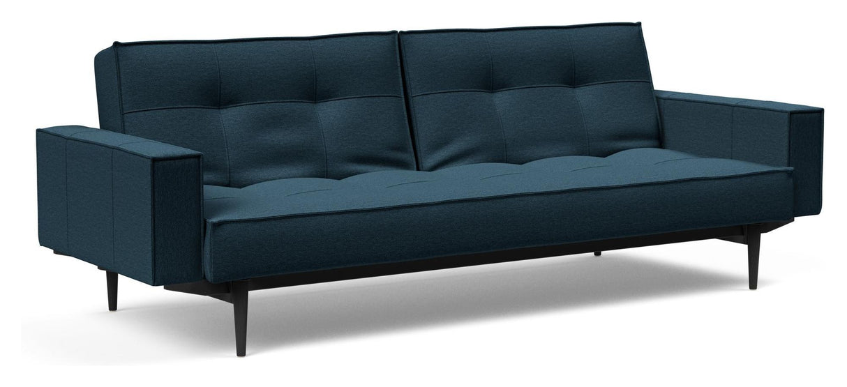 Splitback Styletto Sovesofa m. armlæn, Sort, Argus/Navy Blue - Unoliving.com