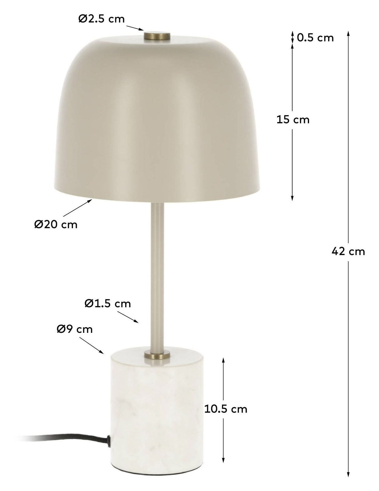 Alish Bordlampe m. marmor Beige - Unoliving.com