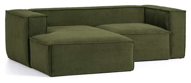 Blok 2-pers. Sofa m. venstrevendt chaiselong, B240, Grøn fløjl - Unoliving.com