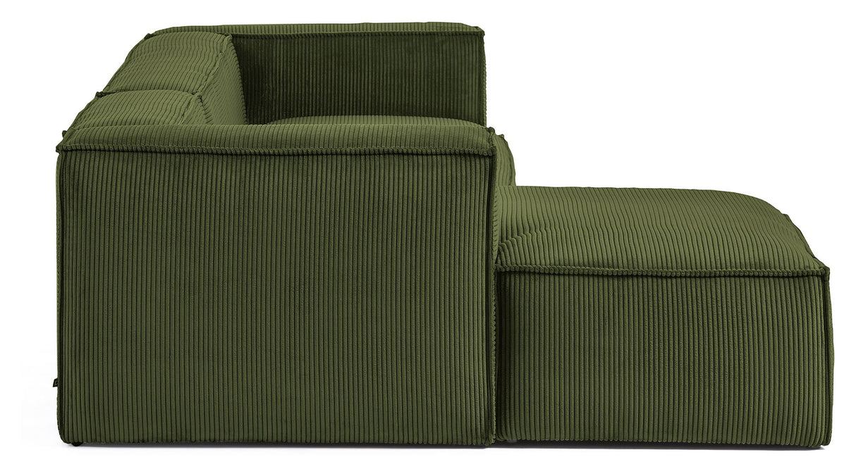 Blok 3-pers. Sofa m. venstrevendt chaiselong, B300, Grøn fløjl - Unoliving.com