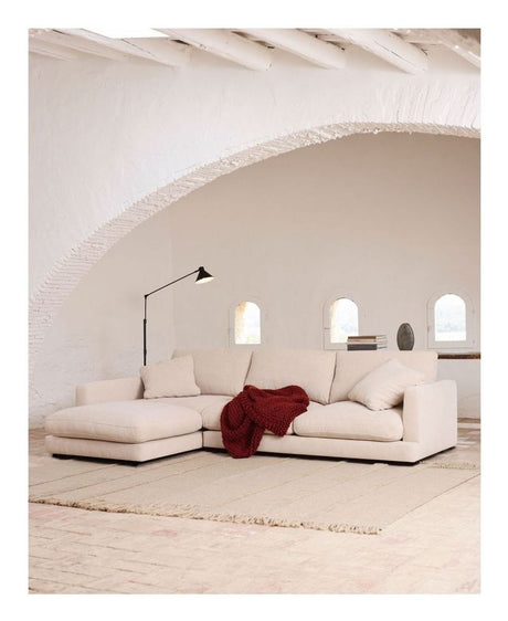 Gala 4-pers. sofa m. chaiselong i venstre side, Beige Chenillestof - Unoliving.com