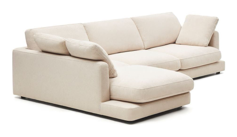 Gala 4-pers. sofa m. chaiselong i venstre side, Beige Chenillestof - Unoliving.com