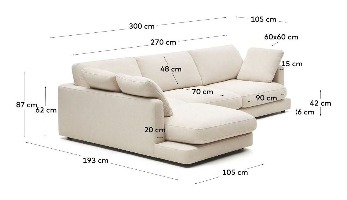 Gala 4-pers. sofa m. chaiselong i venstre side, Beige Chenillestof - Unoliving.com