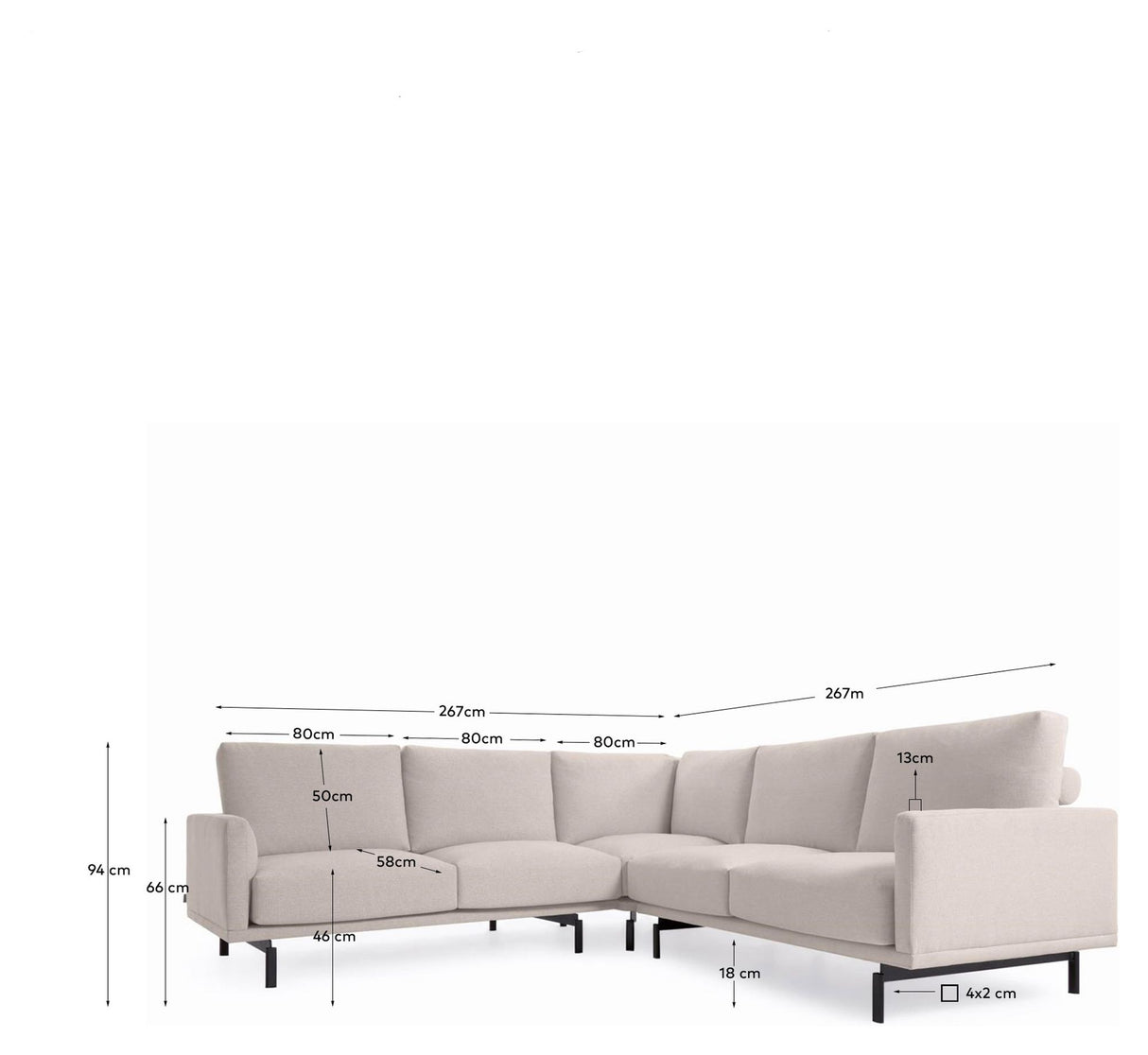 Galene 4-pers. Hjørnesofa, 267x267, Beige chenille - Unoliving.com