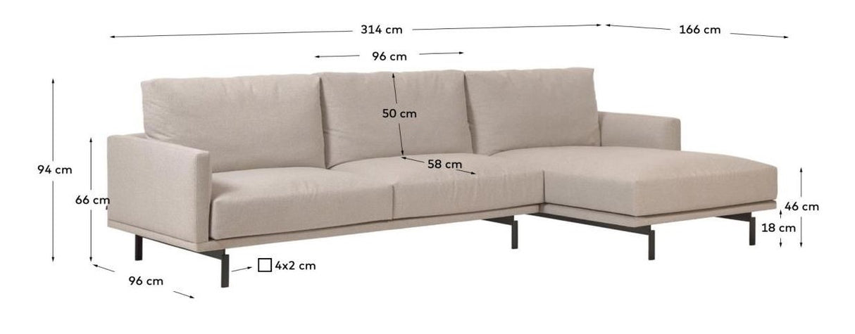 Galene 4-pers sofa m. højre chaiselong - Beige - Unoliving.com