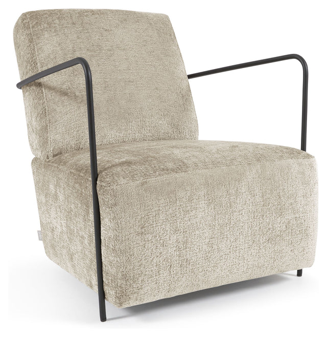 Gamer Loungestol, Beige chenille/Sort metal - Unoliving.com