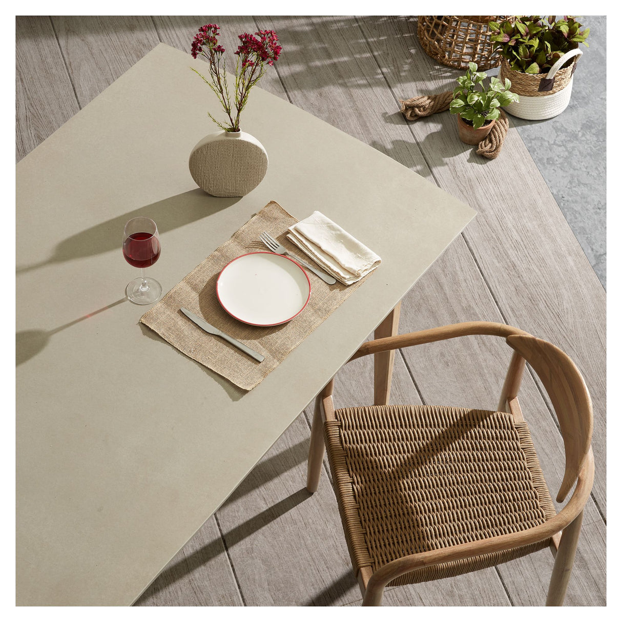 Glynis Spisebordsstol m. armlæn, Beige reb - Unoliving.com