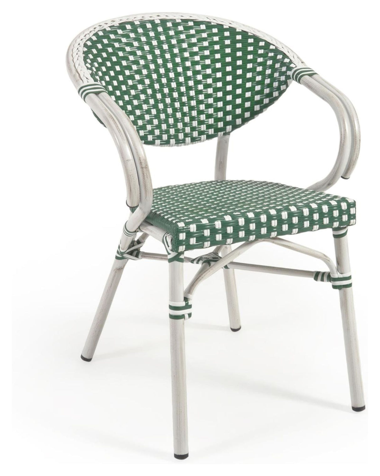 Marilyn Outdoor Caféstol m. armlæn i polyrattan, Grøn/Hvid - Unoliving.com