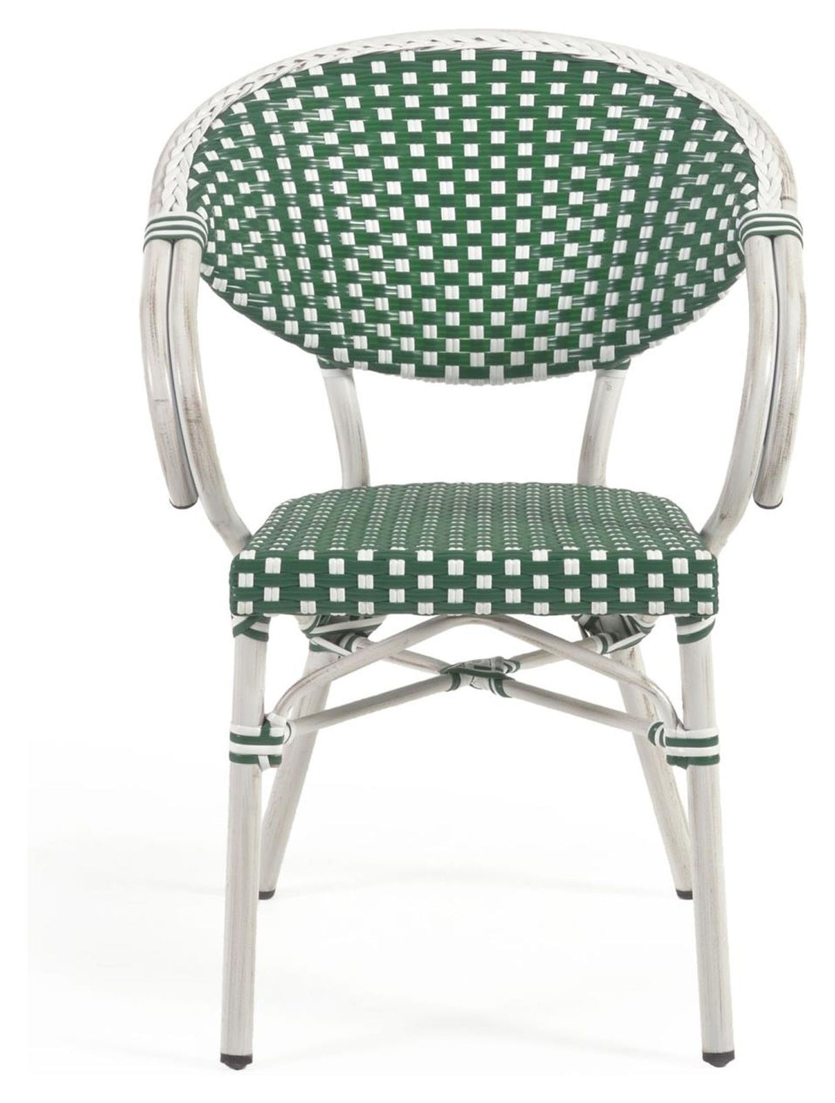 Marilyn Outdoor Caféstol m. armlæn i polyrattan, Grøn/Hvid - Unoliving.com