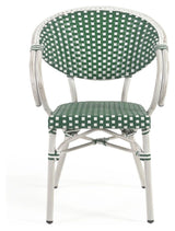 Marilyn Outdoor Caféstol m. armlæn i polyrattan, Grøn/Hvid - Unoliving.com