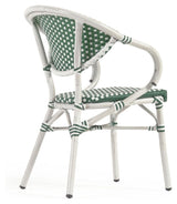 Marilyn Outdoor Caféstol m. armlæn i polyrattan, Grøn/Hvid - Unoliving.com