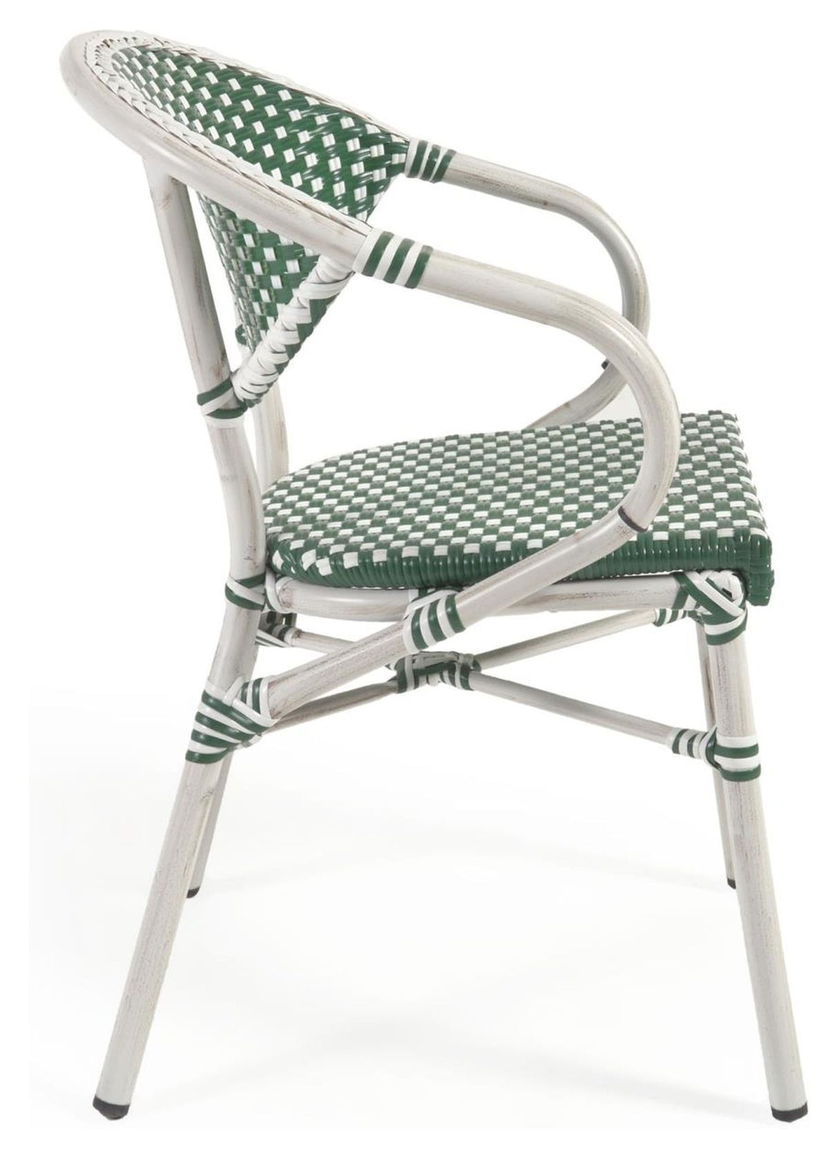 Marilyn Outdoor Caféstol m. armlæn i polyrattan, Grøn/Hvid - Unoliving.com