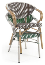 Marilyn Outdoor Caféstol m. armlæn i polyrattan, Grøn/Hvid - Unoliving.com