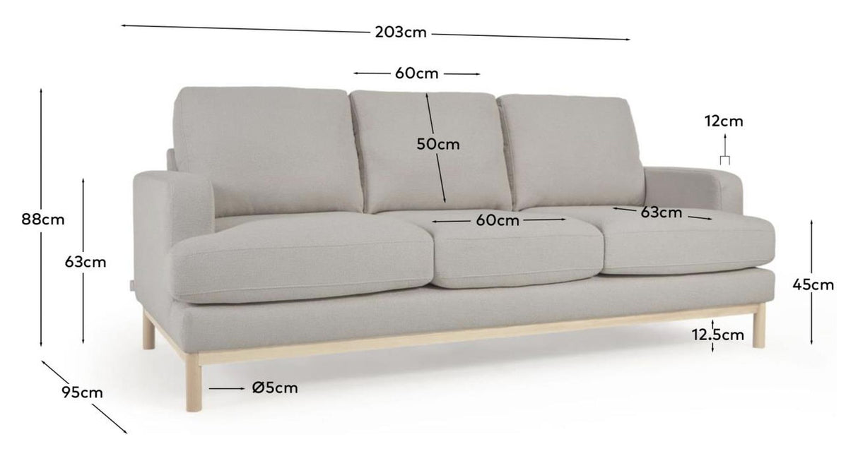 Mihaela 3-pers. Sofa, Grå fleece - Unoliving.com