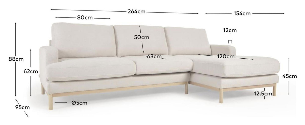 Mihaela 3-pers. Sofa m. højrevendt chaiselong, Hvid fleece - Unoliving.com