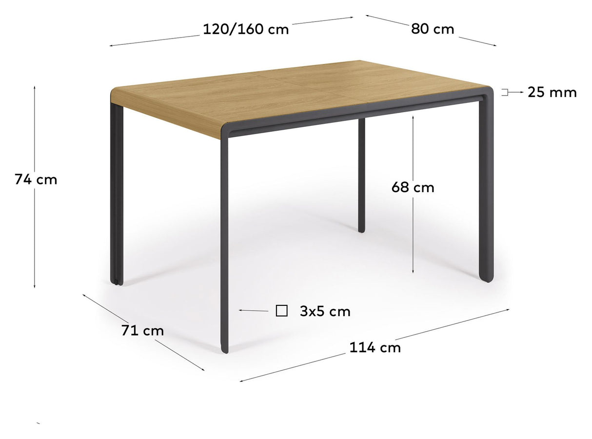 Nadyria Spisebord m. udtræk - Egefinér/Stål ben, 120/160x80 - Unoliving.com