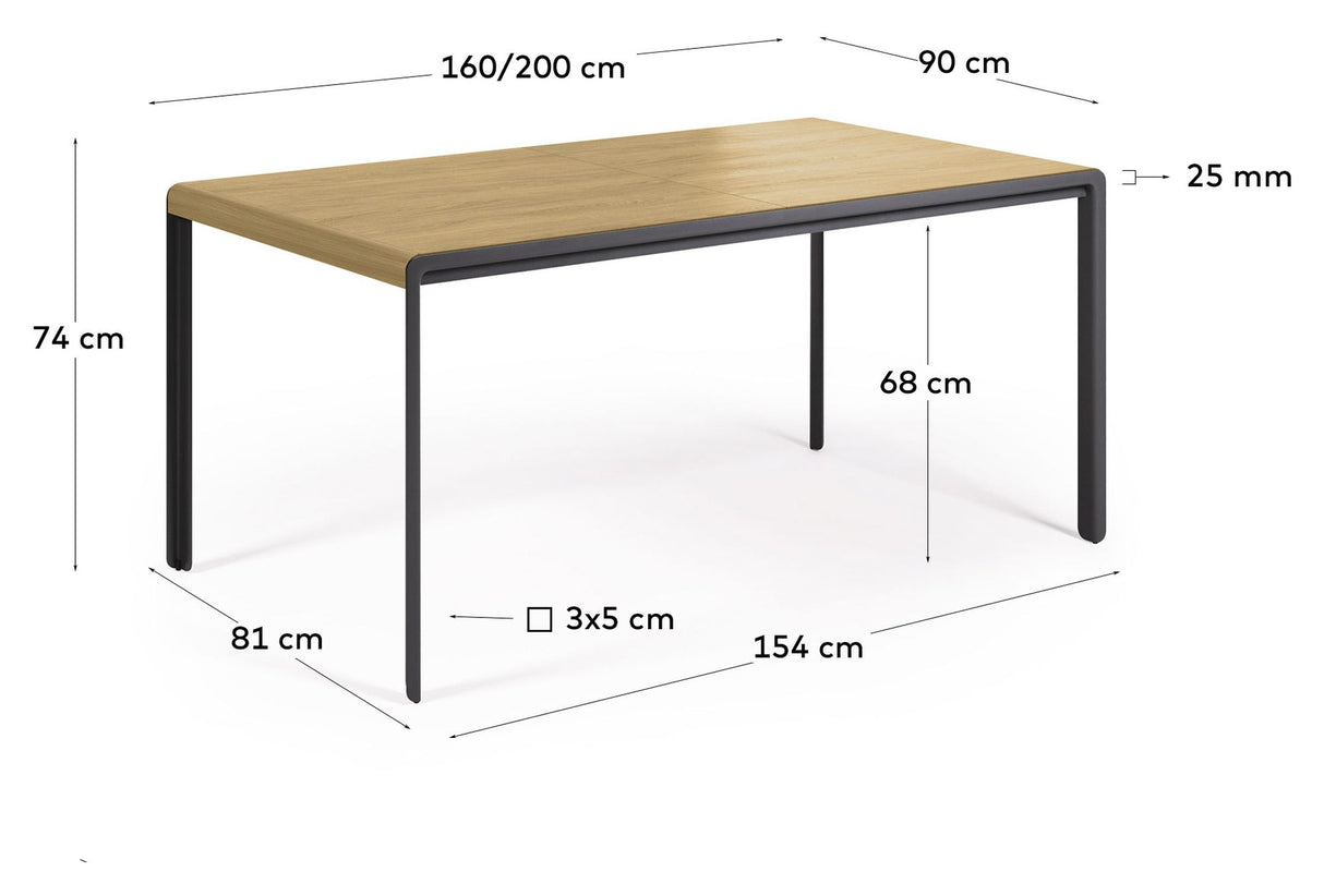 Nadyria Spisebord m. udtræk - Egefinér/Stål ben, 160/200x90 - Unoliving.com