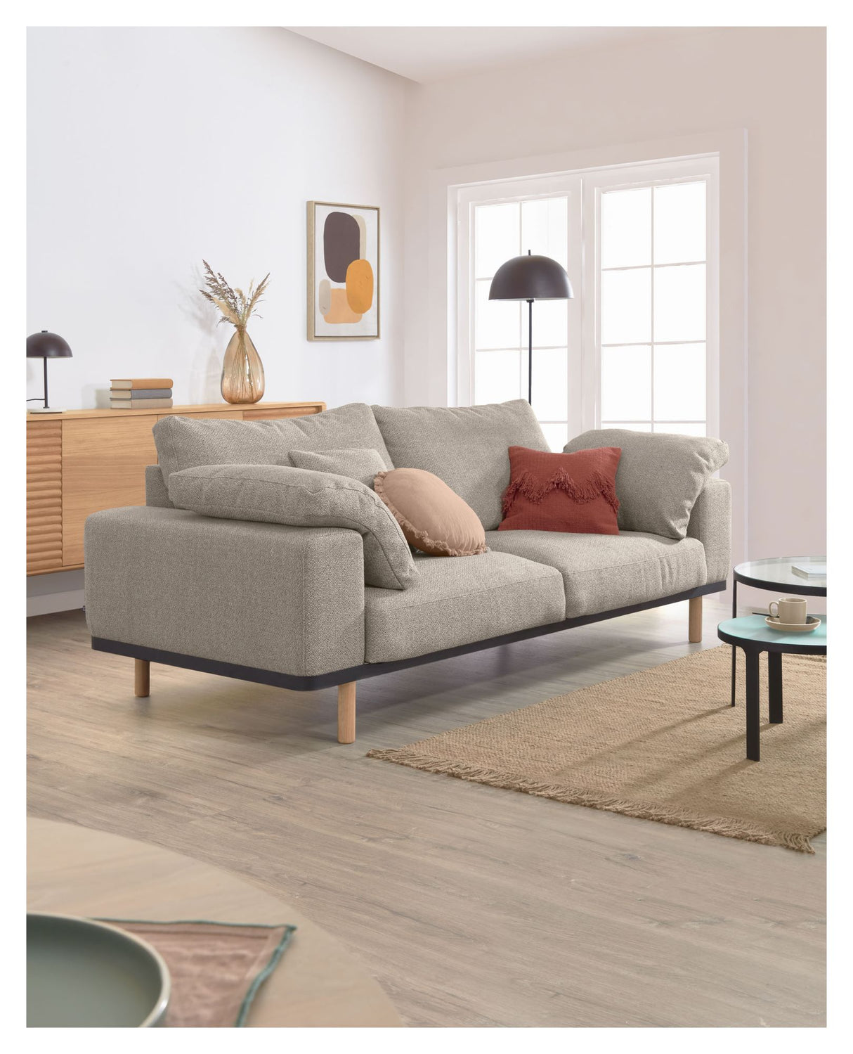 Noa 3-pers. Sofa m. puder Beige/Natur - Unoliving.com