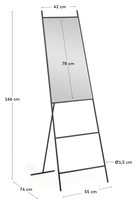 Norland Spejl m. sort metalramme, 55x166 - Unoliving.com