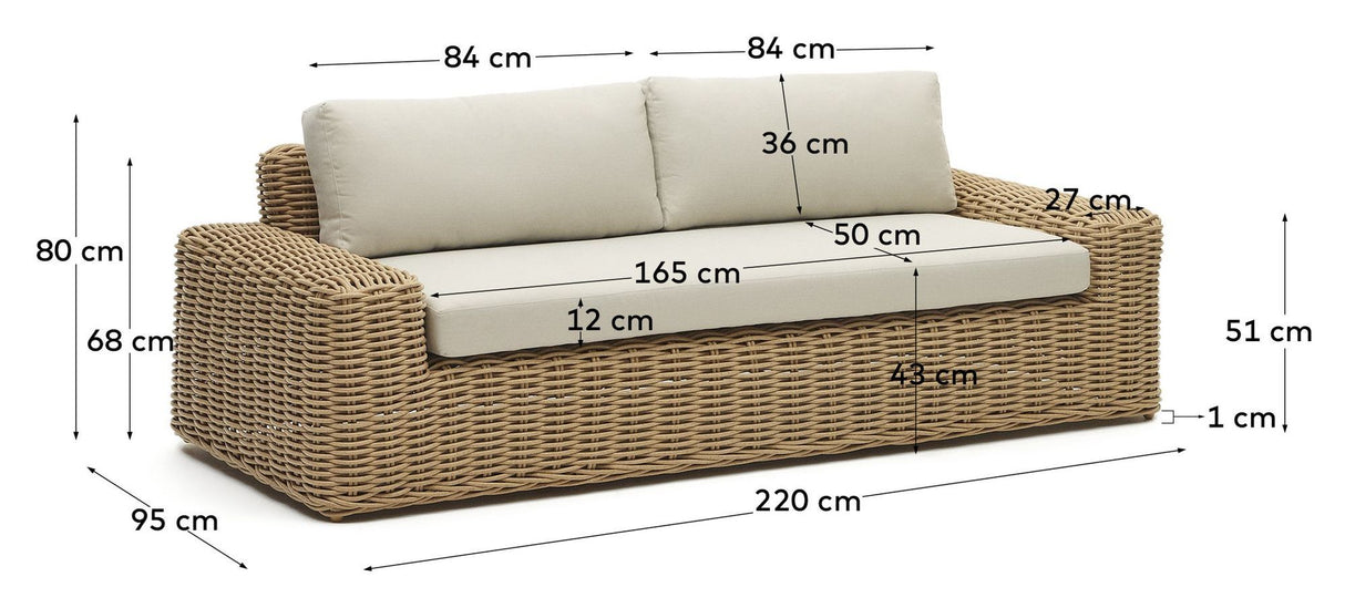 Portlligat 3-pers. Loungesofa, Beige rattan