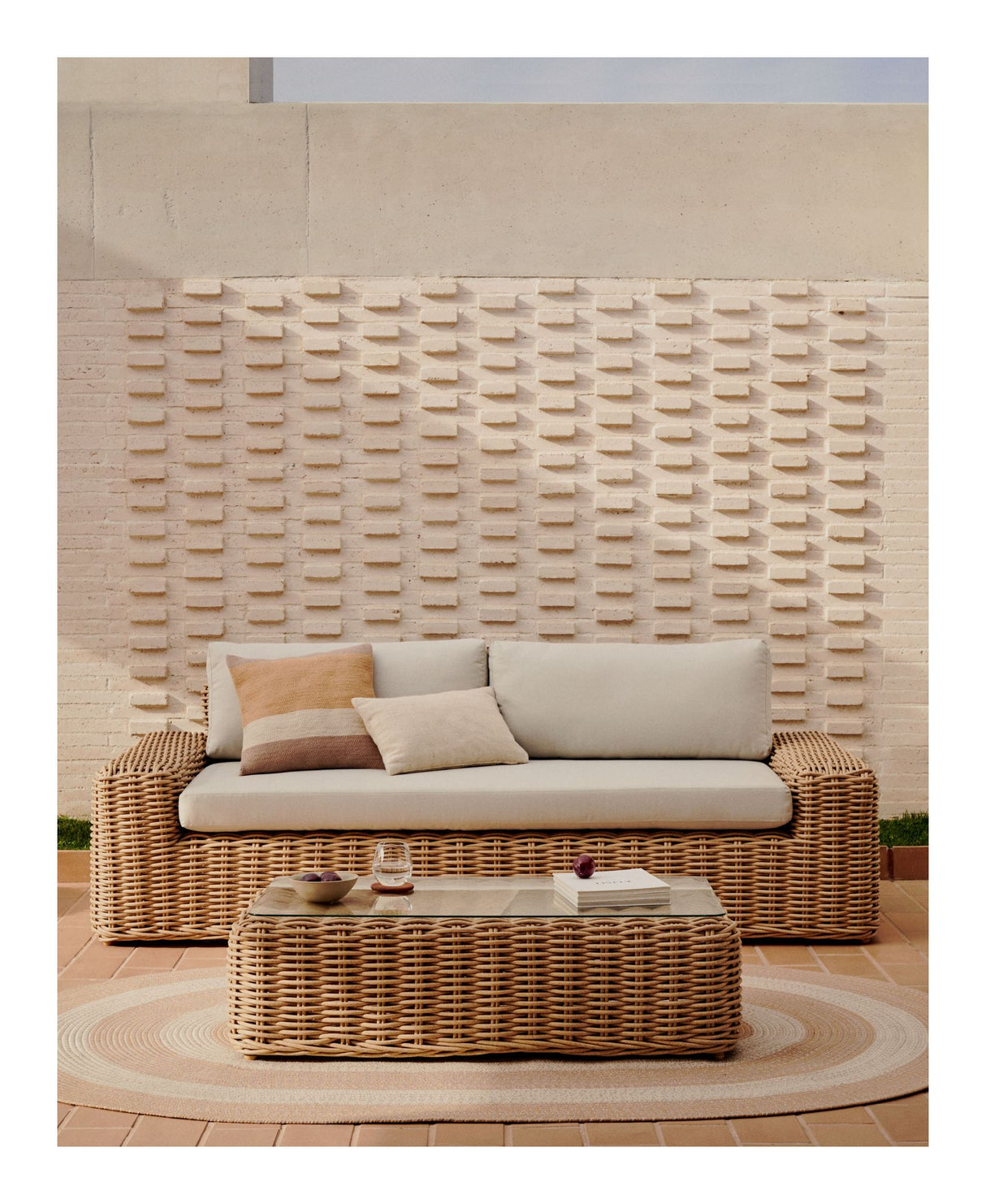 Portlligat 3-pers. Loungesofa, Beige rattan