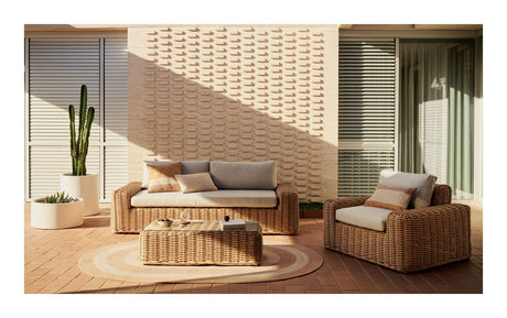 Portlligat Loungebord, Beige rattan, 110x60 - Unoliving.com