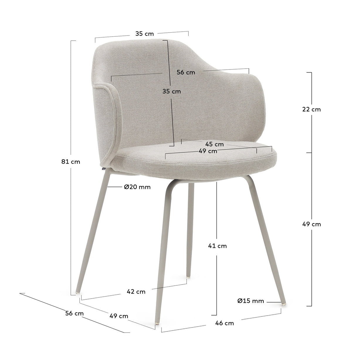 Yunia Spisebordsstol m. armlæn, Beige stof - Unoliving.com