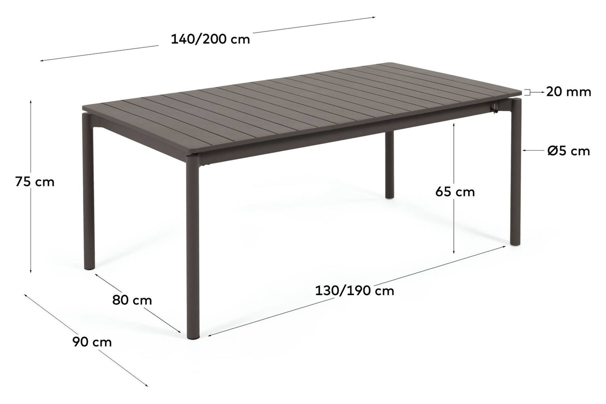 Zaltana Havebord m. udtræk, 140/200x90, Mat Sort aluminium - Unoliving.com