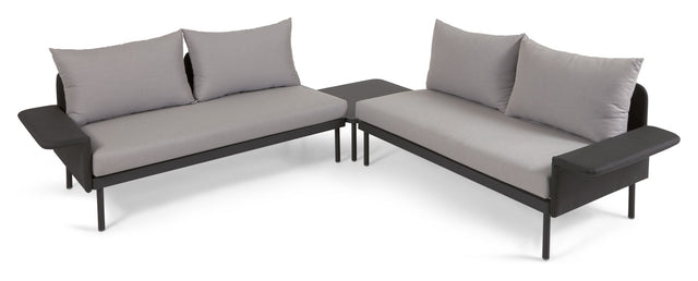 Zaltana Lounge Hjørnesofa m. bord, Mat Sort aluminium - Unoliving.com