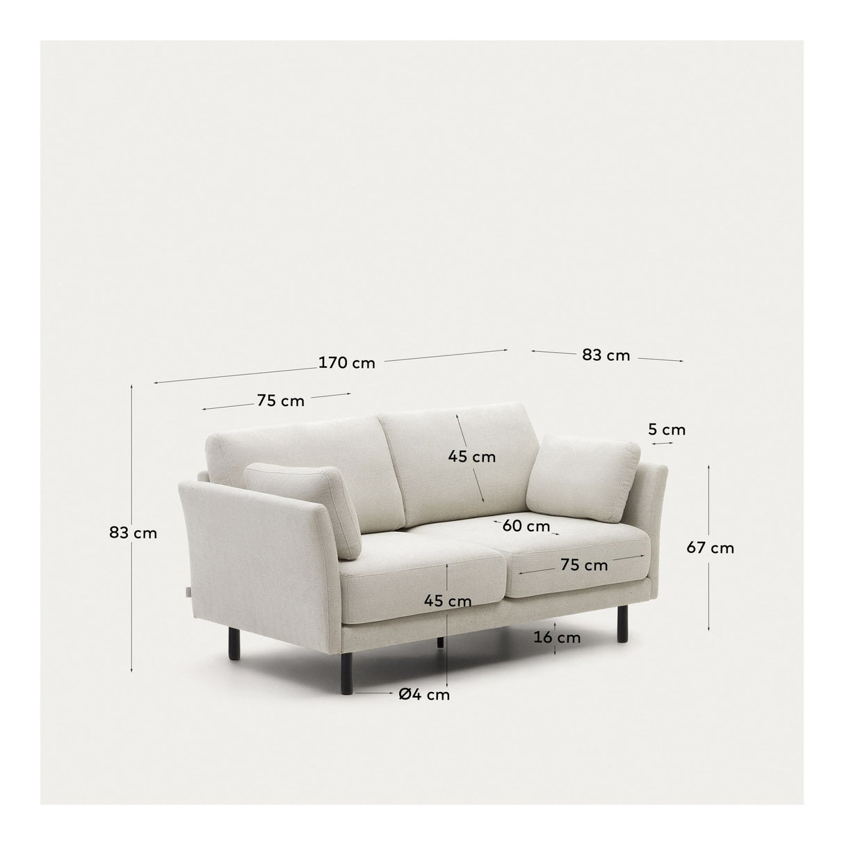 GILMA 2-pers. Sofa m. lyse ben, Pearl - Unoliving.com