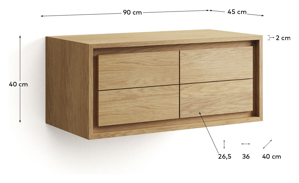 KENTA Underskab til badeværelse, Natur, Teak, 90x45x40