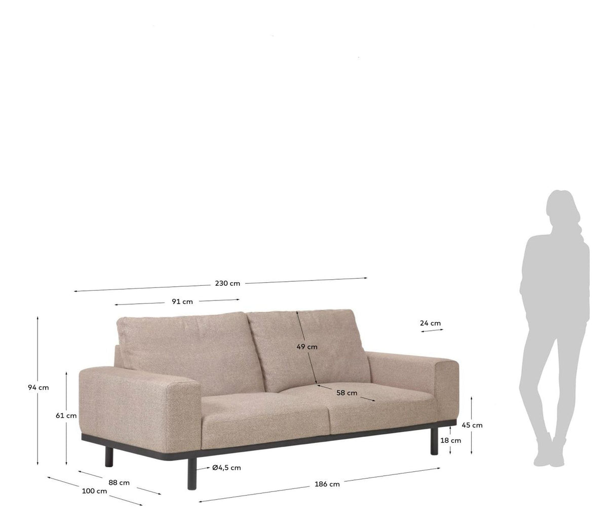 Noa 3-pers. Sofa, Beige/sort - Unoliving.com