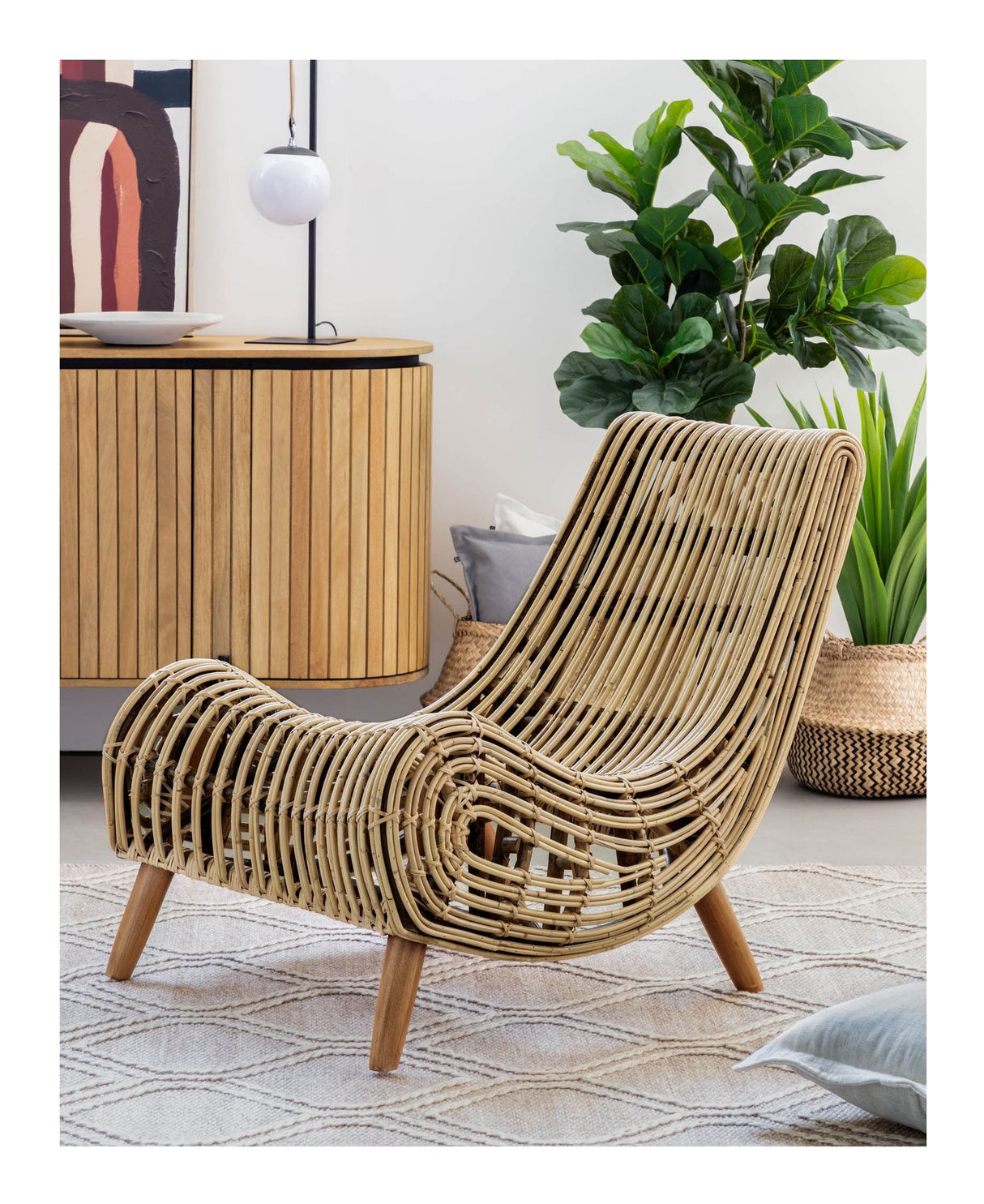 TIKA Lænestol, Rattan m. mahogni ben - Unoliving.com