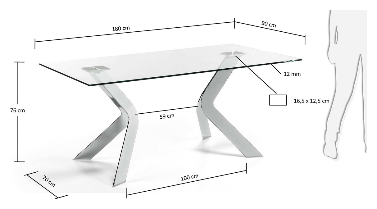 WESTPORT Spisebord, Hærdet glas, 180x90 - Unoliving.com