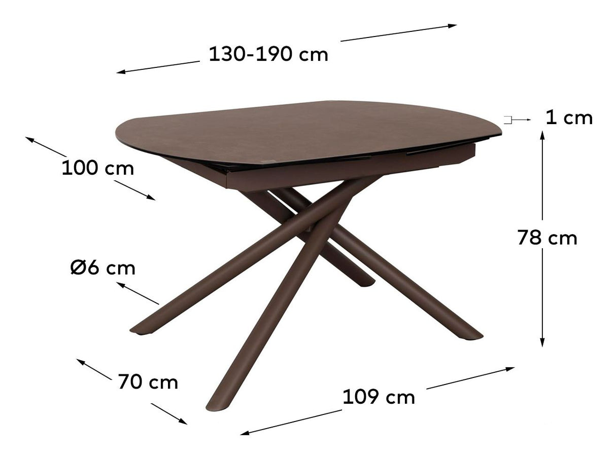 Yodalia Udtræksbart bord, Brun keramik, 130x100 - Unoliving.com