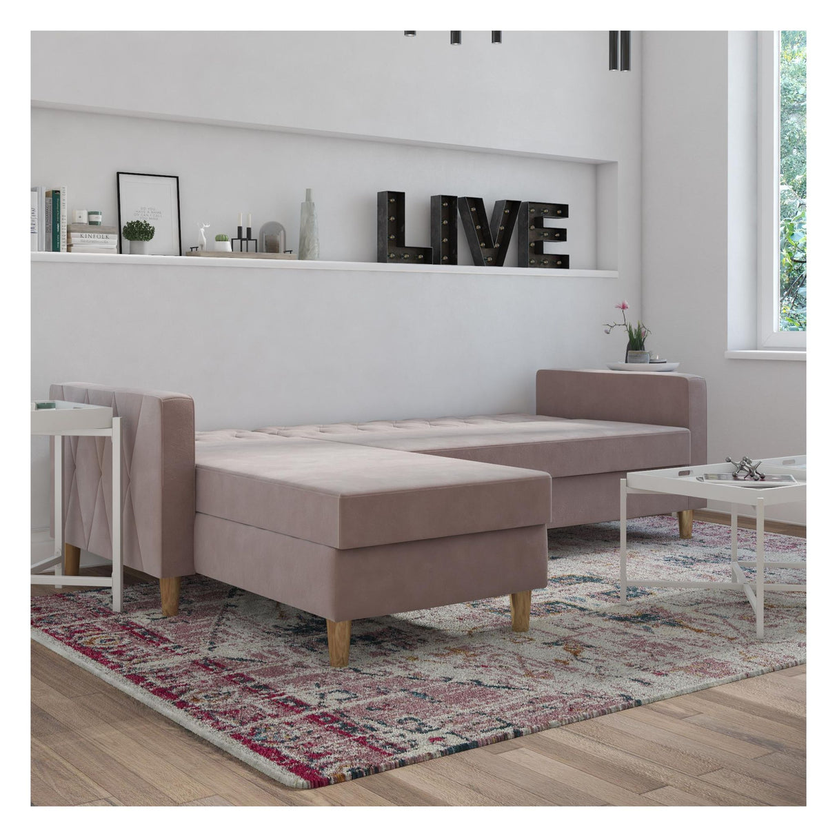 Liberty Sovesofa m. chaiselong, Lyserød - Unoliving.com