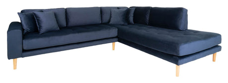 Lido Hjørnesofa Højrevendt Open End, Blå Velour - Unoliving.com