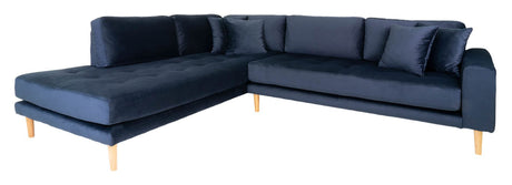 Lido Hjørnesofa Venstrevendt Open End, Blå Velour - Unoliving.com