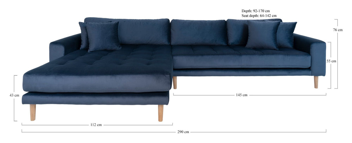 Lido Lounge Sofa m. venstrevendt chaise, Mørkeblåt Velour - Unoliving.com