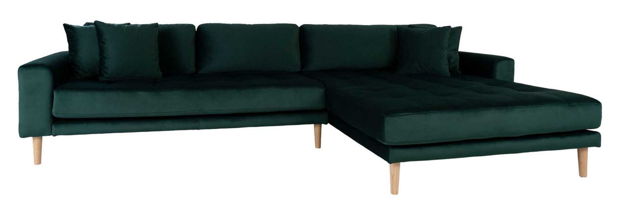 Lido Loungesofa m. Højrevendt Chaise, Mørkegrøn Velour - Unoliving.com