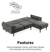 Edison Sectional Sovesofa Grå Velour - Unoliving.com