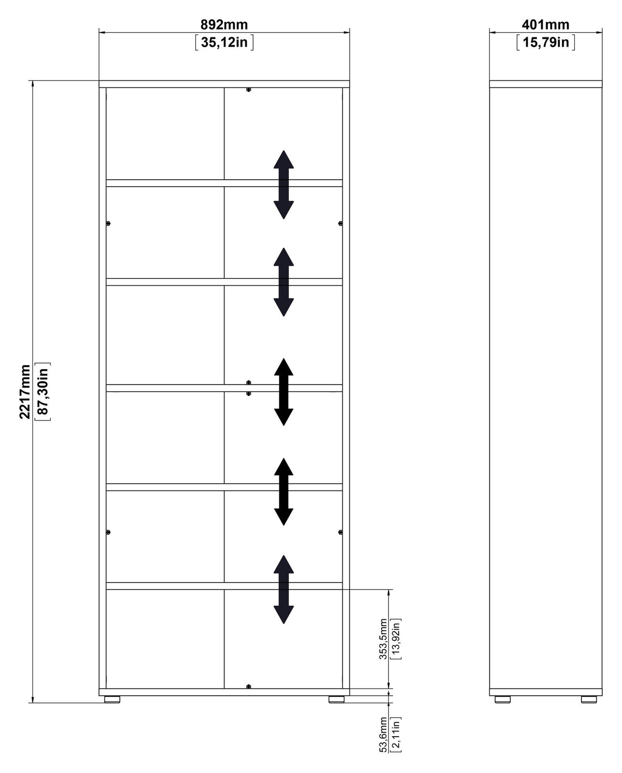 Prima Bogreol - Sort m/5 hylder - Unoliving.com