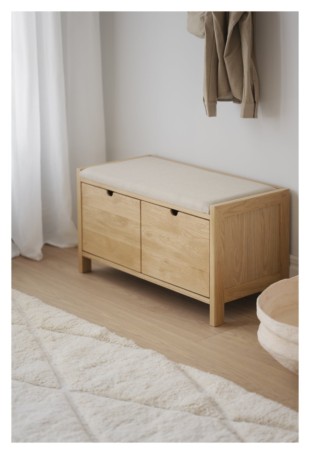 Hillmond, bænk - eg/beige - Unoliving.com