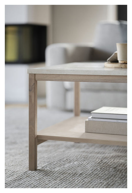 Orwel Sofabord, Beige travertin, Hvid pigm., 140x60 - Unoliving.com