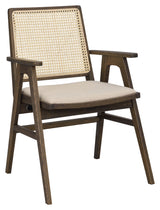 Prestwick Lænestol, Brun eg og rattan, beige stof - Unoliving.com