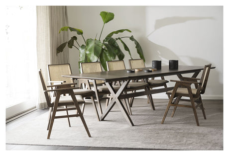 Prestwick Lænestol, Brun eg og rattan, beige stof - Unoliving.com