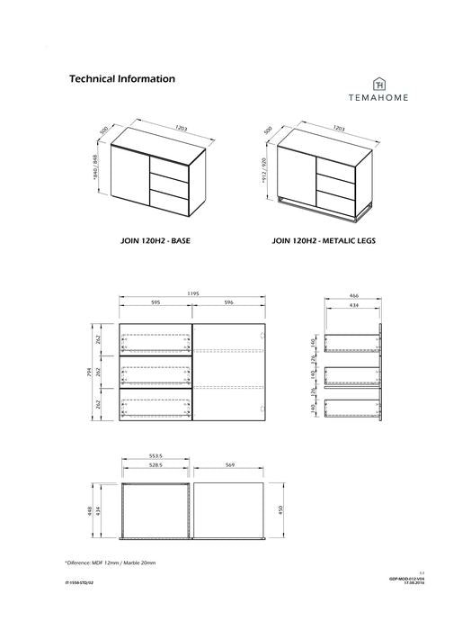 Join Skænk, Mat hvid/Eg Top, 120x50x84 - Unoliving.com