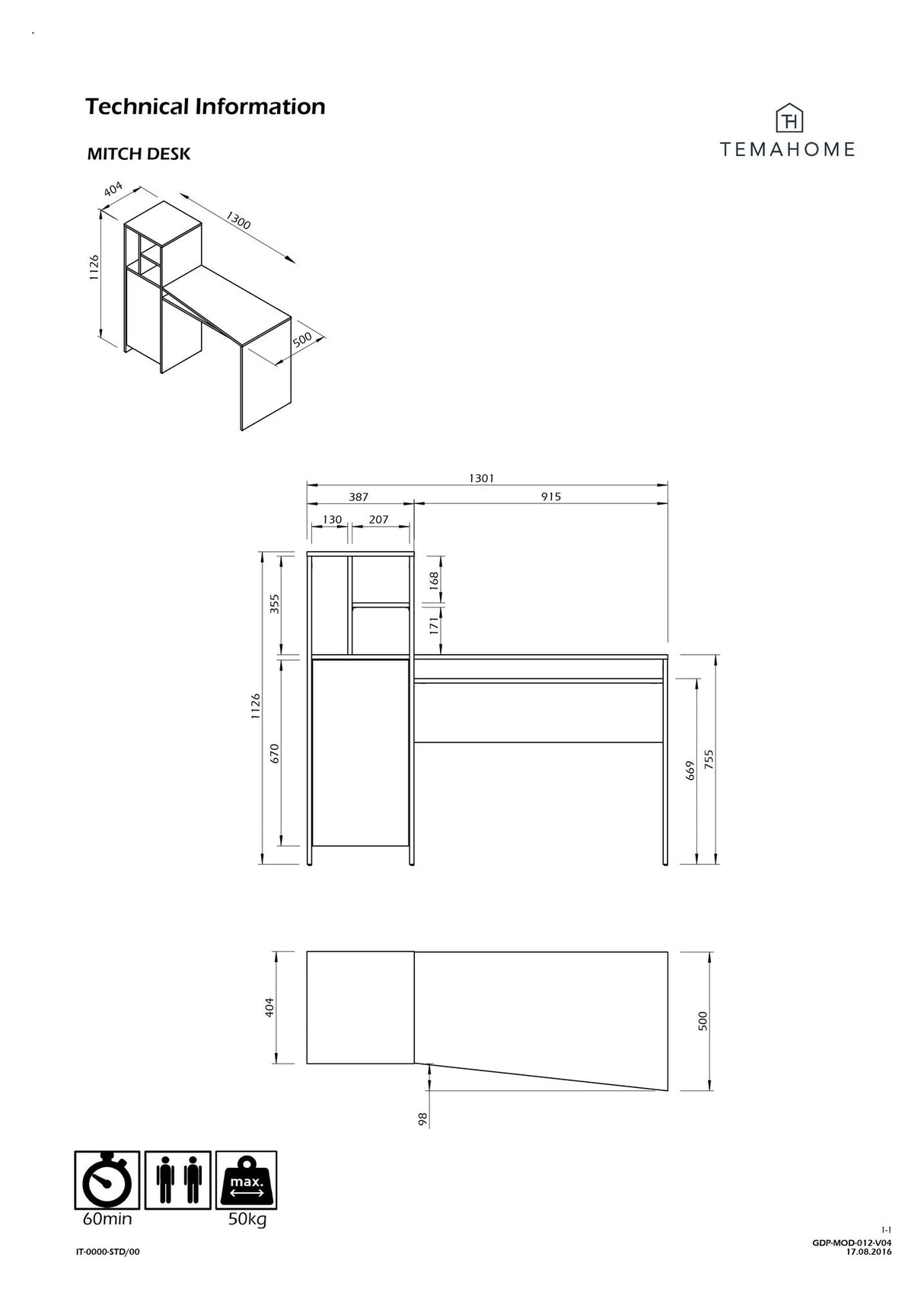 Mitch Skrivebord m. opbevaring, Sort/Natur - Unoliving.com