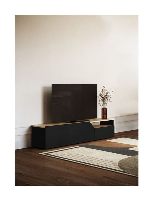 Verone TV-Bord, Lys eg/Sort, 180x38x38 - Unoliving.com